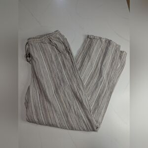 Land n Sea Pull-on Pants Tan/Cream Striped Linen Blend Wide Leg Crop, Size M